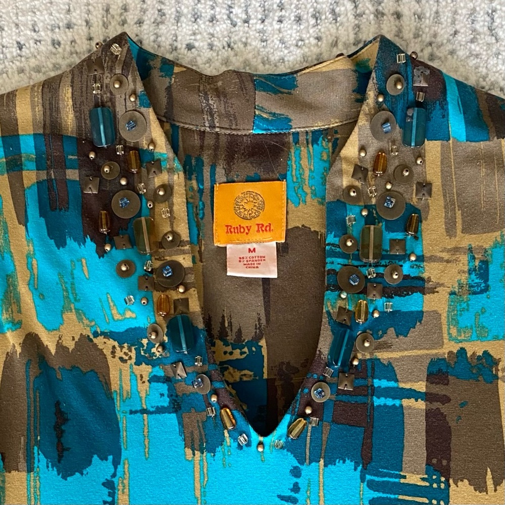 Ruby Rd. Blue and Brown Abstract Blouse - Picture 5 of 8